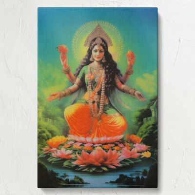 Goddess Lakshmi - Vibrant Lotus Throne and Divine Halo