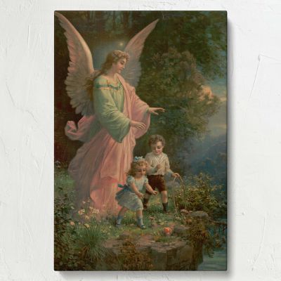 Guardian Angel and Children - 1914 Spiritual Scene Print