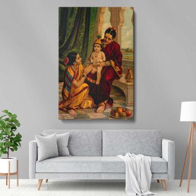 Infant Krishna on Yasoda's Lap - Devotional Moment By Raja Ravi Varma 