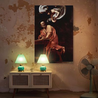Inspiration of Saint Matthew - Angelic Guidance Scene by Caravaggio 