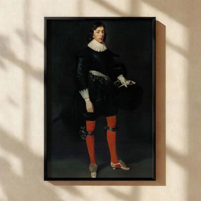 James Hamilton Portrait by Daniel Mytens - Elegant Attire with Red Stockings and Collar 