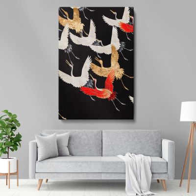 Japanese Flying Cranes - Kimono-Inspired Gold and White Bird Pattern