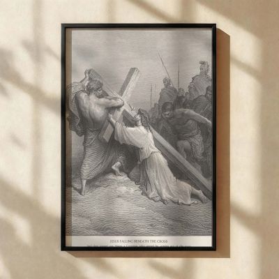 Jesus Falls Carrying the Cross - Biblical Suffering Scene by Gustave Dore 