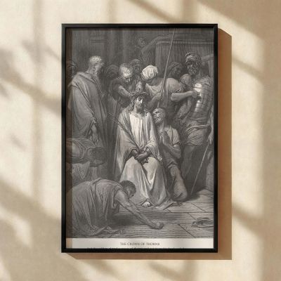 Jesus Is Crowned with Thorns - Passion Scene Engraving by Gustave Dore 