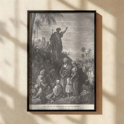John the Baptist Preaches - Wilderness Scene Engraving by Dore 