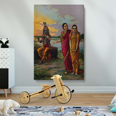 Krishna Confesses Love - River Sunset Scene with Radha By Raja Ravi Varma 