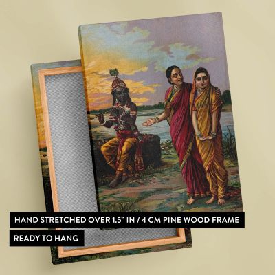Krishna Confesses Love - River Sunset Scene with Radha By Raja Ravi Varma 