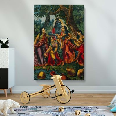 Krishna with Radha - Divine Forest Love Scene By Unknown Indian Artist 