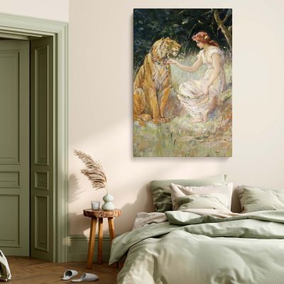 Lady and the Tiger - Romantic Fantasy Animal Scene by Frederick Stuart Church 