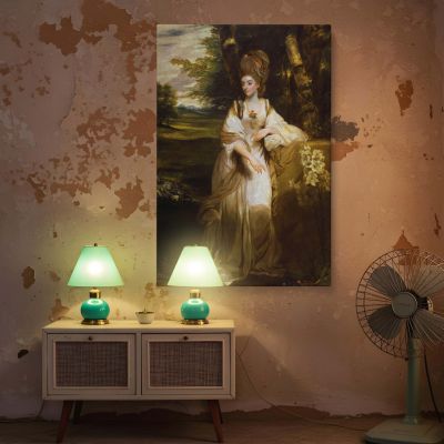 Lady Bampfylde by Joshua Reynolds - Cream Dress in Woodland Setting 