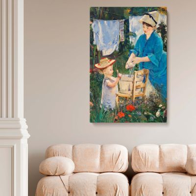 Laundry Le Linge - Woman and Child Outdoors by Edouard Manet 