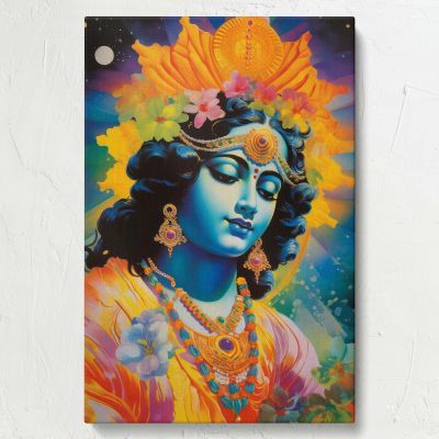 Lord Krishna - Celestial Portrait with Jewelry and Halo