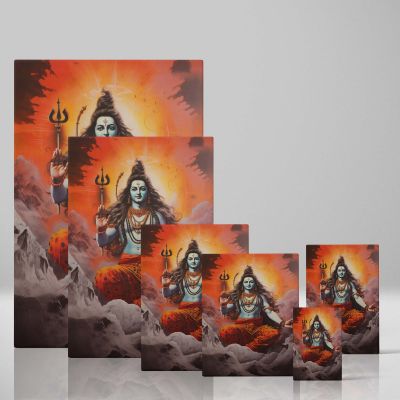Lord Shiva Meditating - Mountain Scene with Trident and Glow