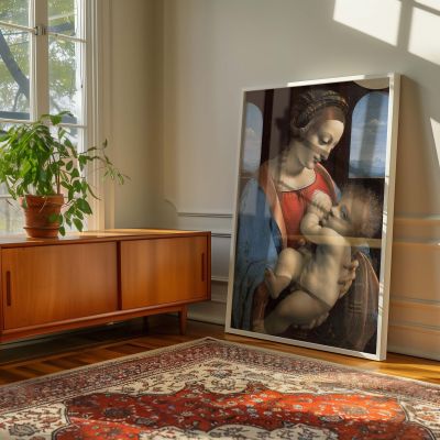 Madonna and Child - Leonardo da Vinci Red and Blue Tones with Grace 