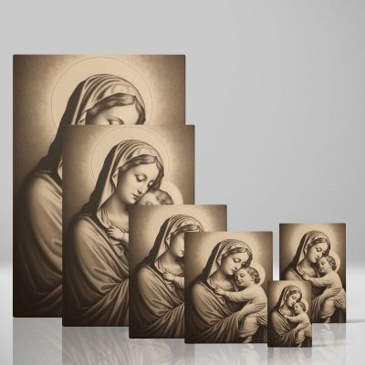 Madonna and Child - Sepia Sacred Embrace Illustration