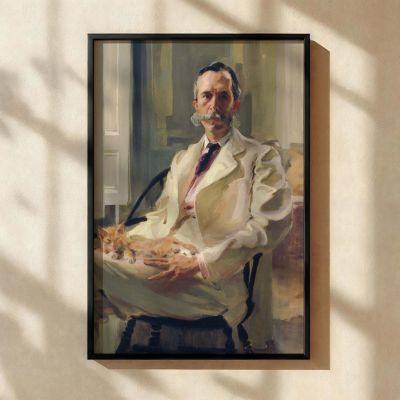 Man with Cat by Cecilia Beaux - White Suit with Yellow Cat and Light Brushwork