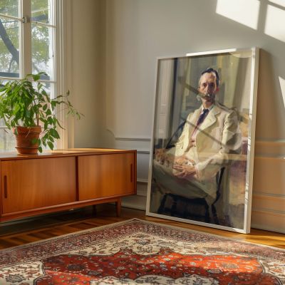 Man with Cat by Cecilia Beaux - White Suit with Yellow Cat and Light Brushwork 