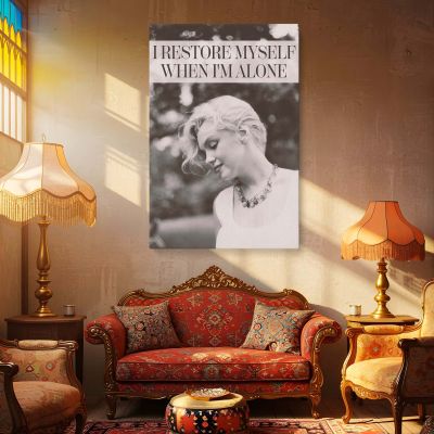 Marilyn Monroe Alone Quote - Elegant Black and White Self-Love Wall Art 