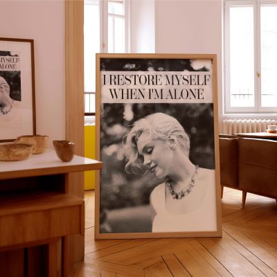 Marilyn Monroe Alone Quote - Elegant Black and White Self-Love Wall Art 