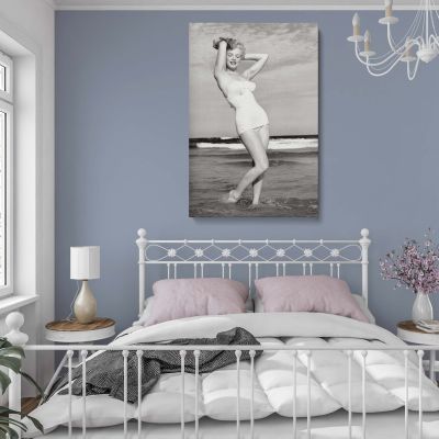 Marilyn Monroe Beach Canvas - Black and White Bikini Scene Glam Home Decor 