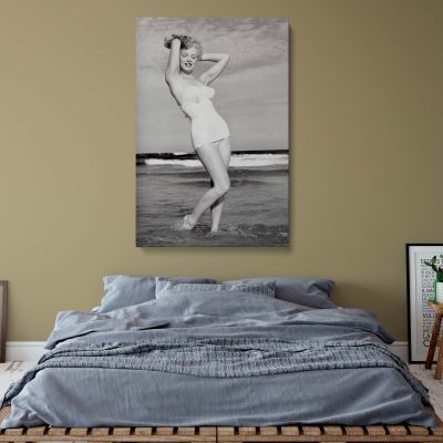 Marilyn Monroe Beach Canvas - Black and White Bikini Scene Glam Home Decor 