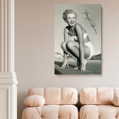 Marilyn Monroe Bikini Pose - Iconic Model at Beach Vintage Canvas Wall Print 
