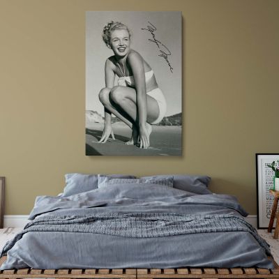 Marilyn Monroe Bikini Pose - Iconic Model at Beach Vintage Canvas Wall Print 