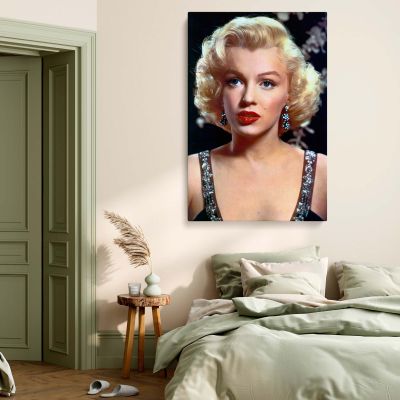 Marilyn Monroe Close-Up Portrait - Red Lips and Earrings Vintage Wall Canvas 