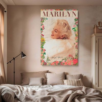 Marilyn Monroe Floral Portrait - Elegant Retro Canvas with Signature 
