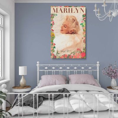 Marilyn Monroe Floral Portrait - Elegant Retro Canvas with Signature 
