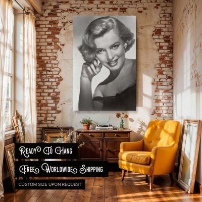 Marilyn Monroe Glam Pose - Black and White Framed Canvas Wall Art Gift 