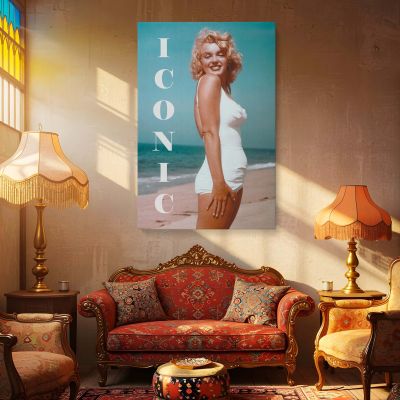 Marilyn Monroe Iconic Beach Scene - White Swimsuit Ocean Glam Print 