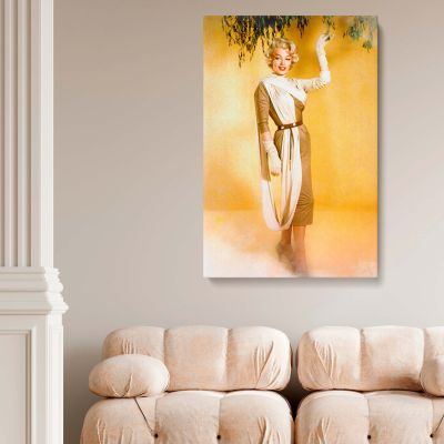 Marilyn Monroe in Beige Draped Dress - Elegant Fashion Portrait Canvas 