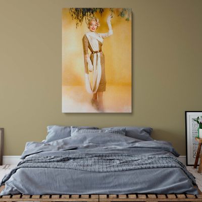 Marilyn Monroe in Beige Draped Dress - Elegant Fashion Portrait Canvas 