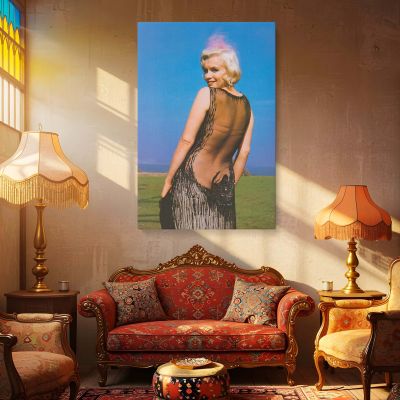 Marilyn Monroe in Sheer Black Gown - Elegant Fashion Pose Wall Art 