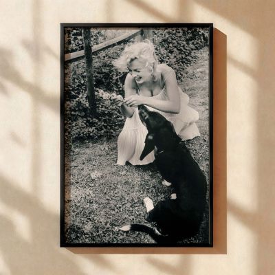 Marilyn Monroe Playing with Dog - Retro Glamour Photo Poster 