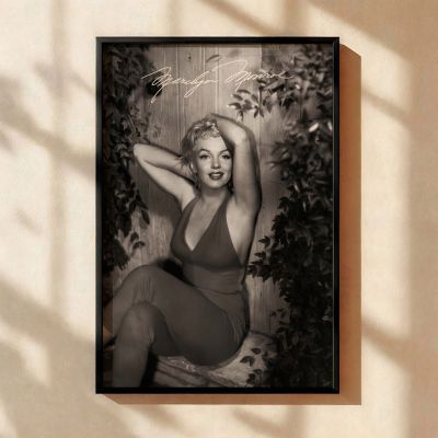 Marilyn Monroe Red Jumpsuit Pose - Classic Glam Smile in B&W 