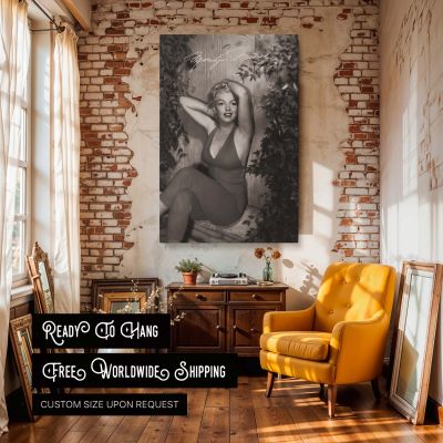 Marilyn Monroe Red Jumpsuit Pose - Classic Glam Smile in B&W 