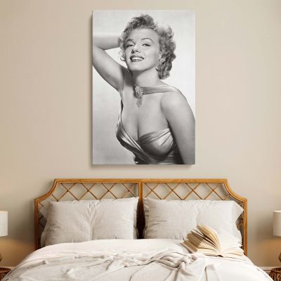 Marilyn Monroe Satin Gown and Jewelry - Black and White Hollywood Canvas 