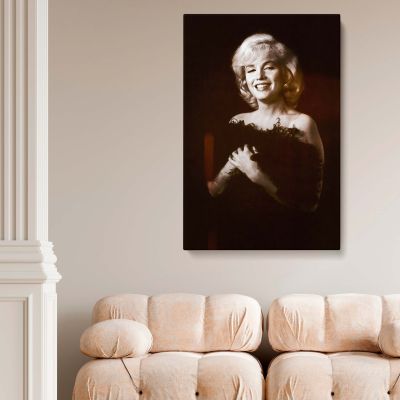 Marilyn Monroe Smiling in Feather Wrap - Classic Hollywood Canvas Wall Art 