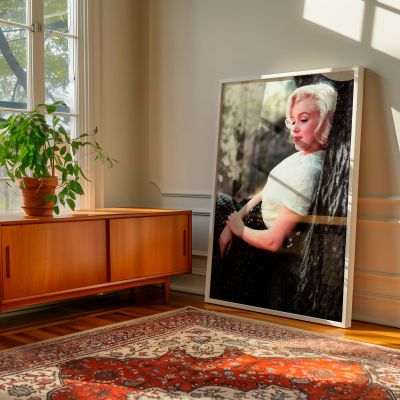 Marilyn Monroe Under Tree - Vintage Outdoor Portrait in White 