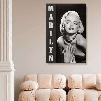 Marilyn Monroe Vertical Text Canvas - Retro Black and White Hollywood Print 