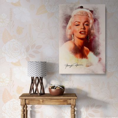 Marilyn Monroe Watercolor in Fur - Retro Canvas with Signature 