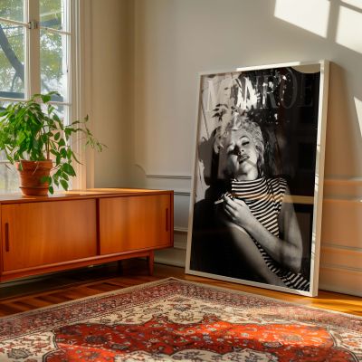 Marilyn Monroe with Cigarette - Bold Striped Turtleneck Portrait 