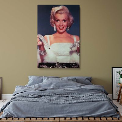 Marilyn Monroe with Diamonds - Smiling Glamour Pose in White Dress Canvas 