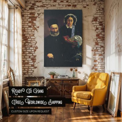 Monsieur and Madame Manet by Edouard Manet - Basket of Flowers and Dark Interior 