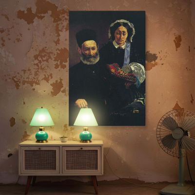 Monsieur and Madame Manet by Edouard Manet - Basket of Flowers and Dark Interior 