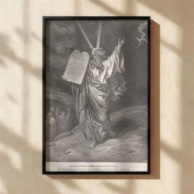 Moses Descends Sinai with Tablets - Gustave Dore Law Giving Scene 