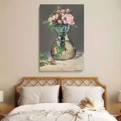 Moss Roses in a Vase - Pink Floral Still Life by Edouard Manet 