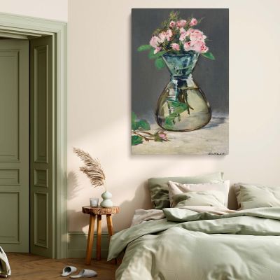 Moss Roses in a Vase - Pink Floral Still Life by Edouard Manet 